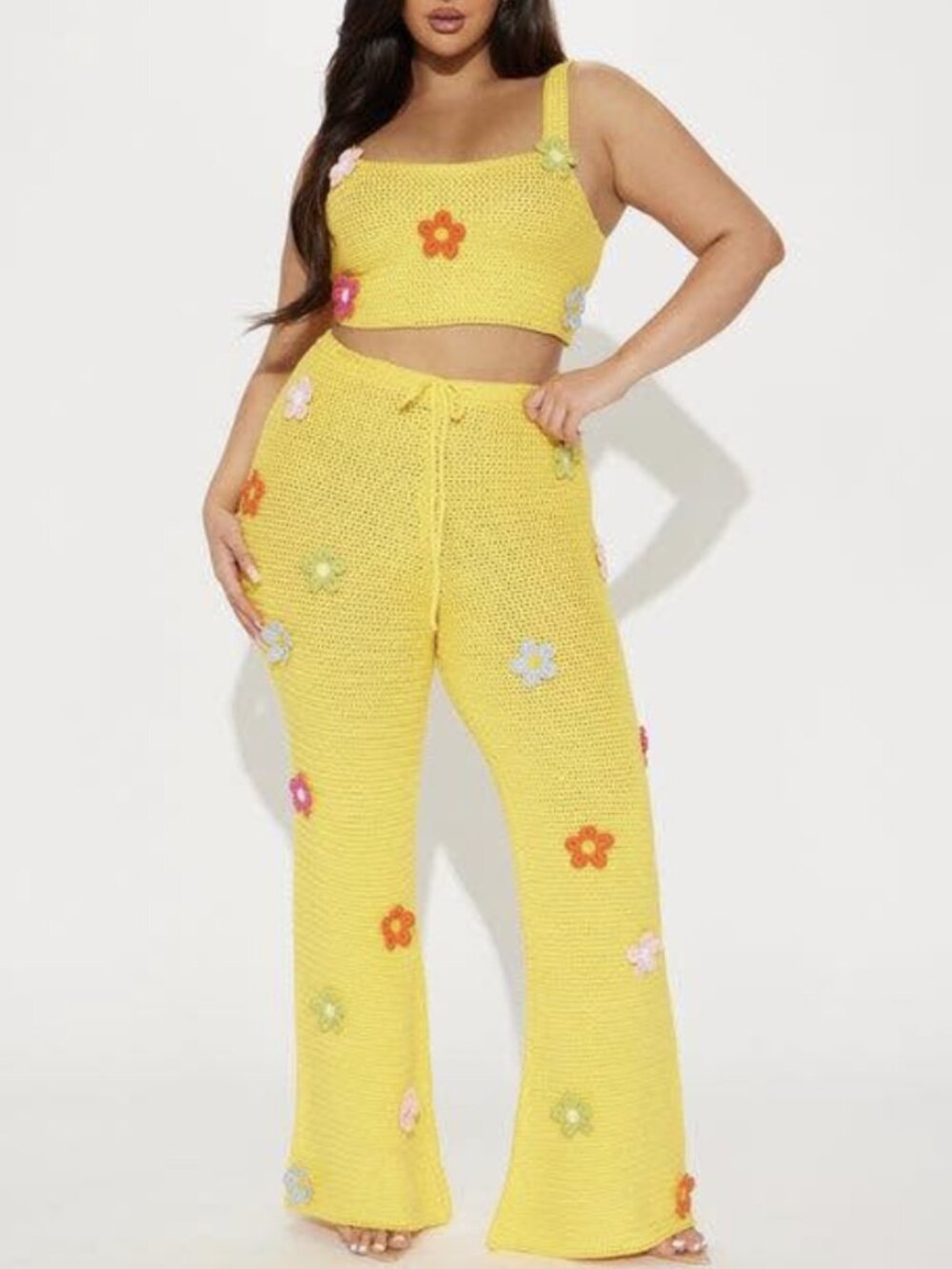 Fashion Nova Floral Fields Crochet Pants and Matching Top Set Size 2X NWT